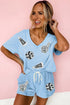Game Day Cheer Sequin Patch V Neck Top And Shorts Set